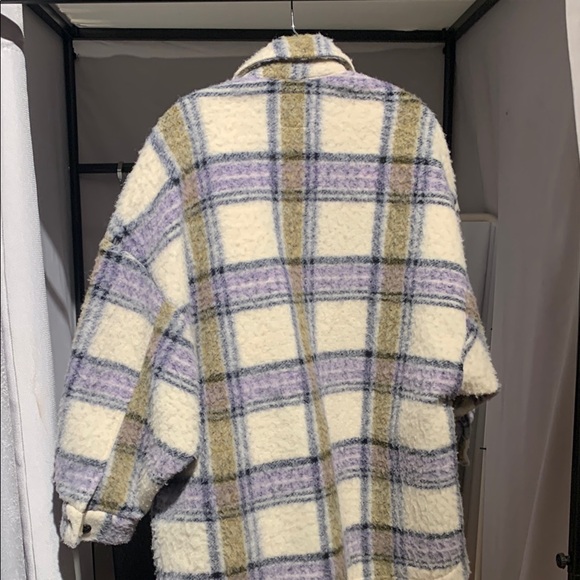 Zara Women's Checkered Teddy Jacket - Cream and Purple - Picture 3 of 3